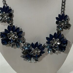 Reserved 
Simply Vera Wang Glass Statement Necklace Floral Blue 24"